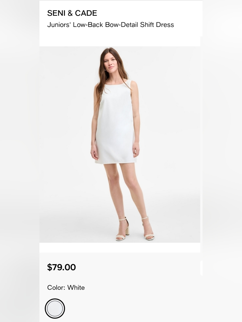 Seni & Cade White Bow-Back Shift Dress